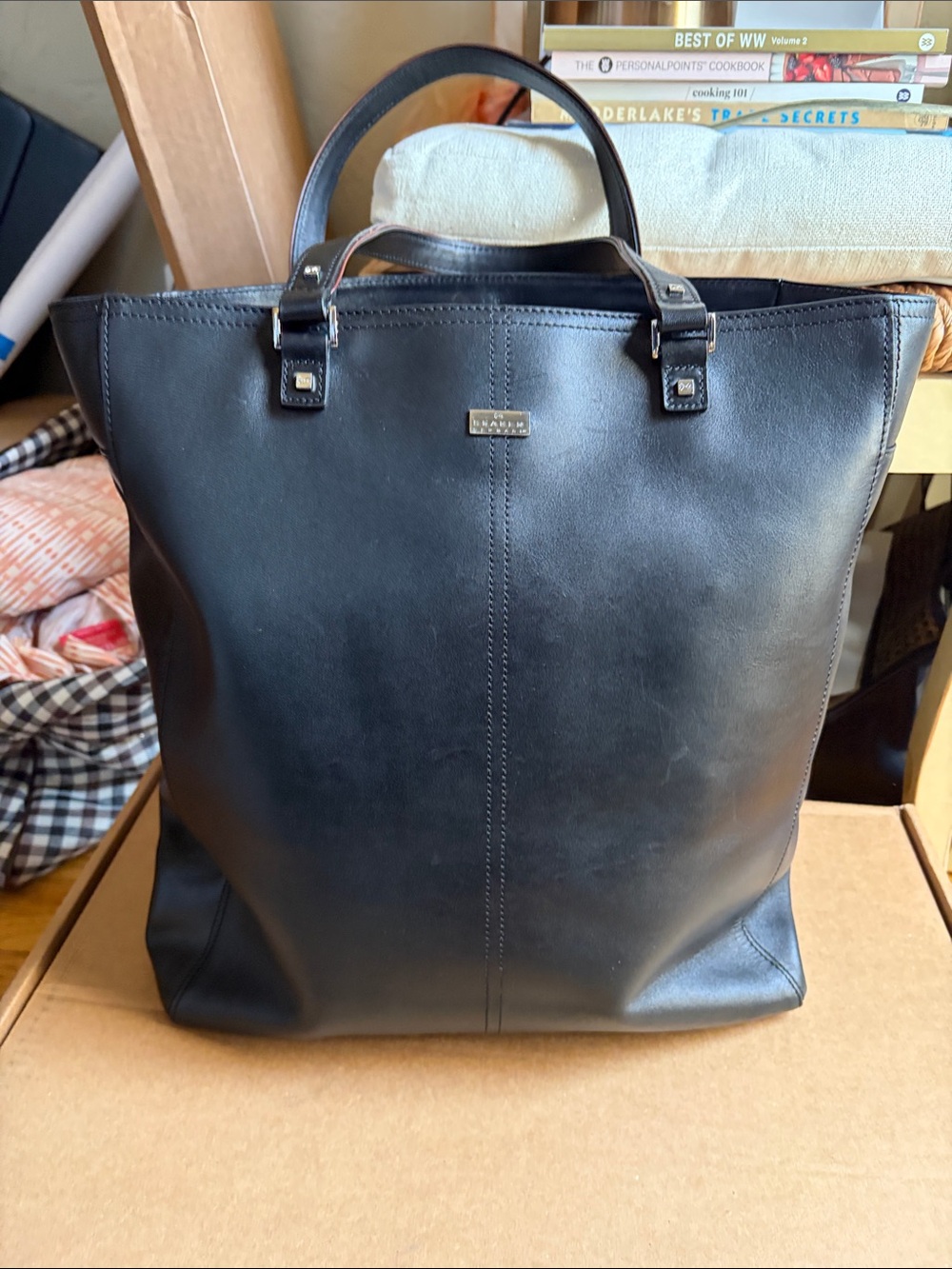 Skagen Black Leather Tote Bag 15x13